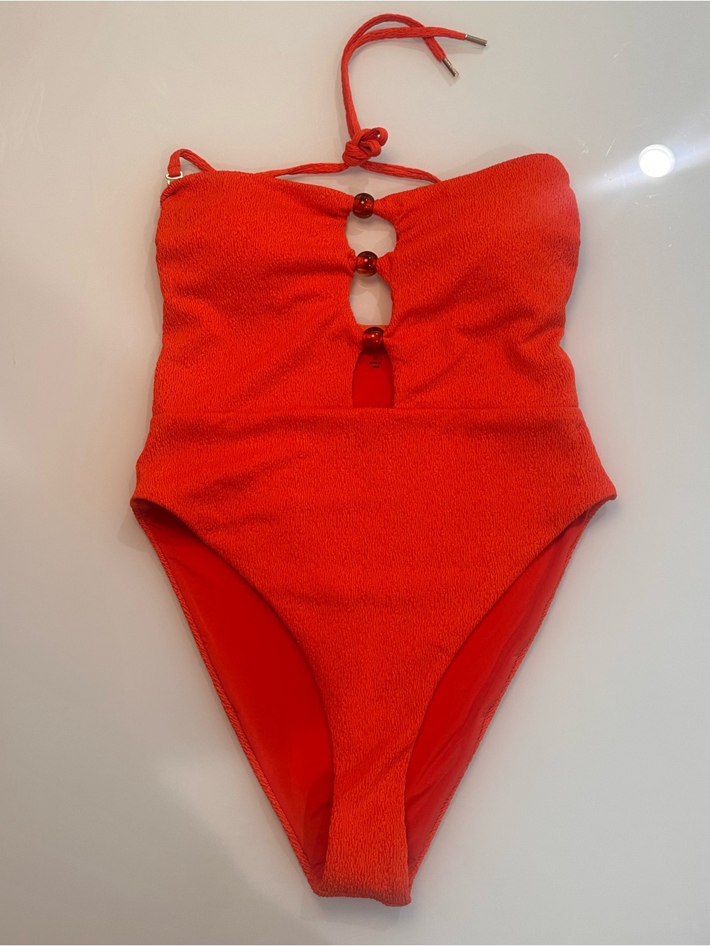NWT Rebecca Minkoff Textured One Piece Swimsuit Pureed Pumpkin L Cheeky Cut